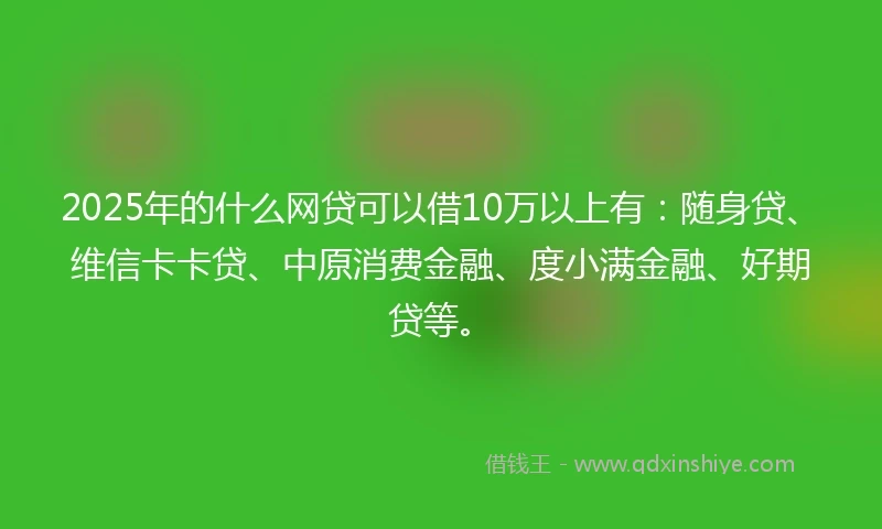 2025年的什么网贷可以借10万以上有：随身贷、维信卡卡贷、中原消费金融、度小满金融、好期贷等。
