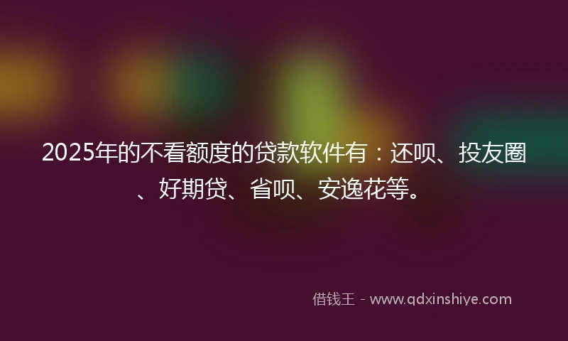 2025年的不看额度的贷款软件有：还呗、投友圈、好期贷、省呗、安逸花等。
