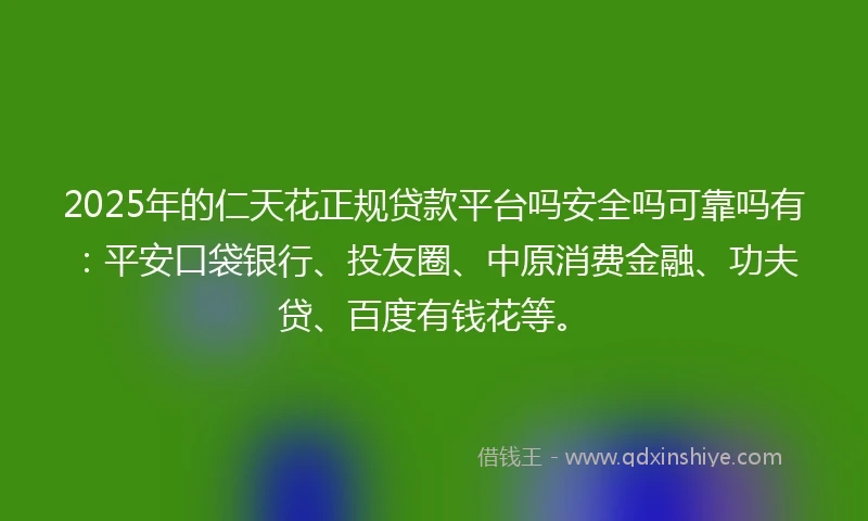 2025年的仁天花正规贷款平台吗安全吗可靠吗有：平安口袋银行、投友圈、中原消费金融、功夫贷、百度有钱花等。