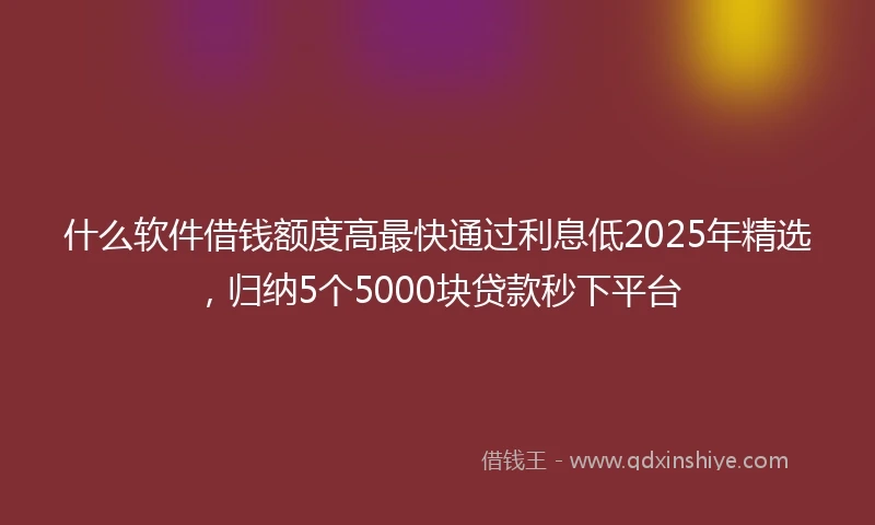 什么软件借钱额度高最快通过利息低2025年精选，归纳5个5000块贷款秒下平台
