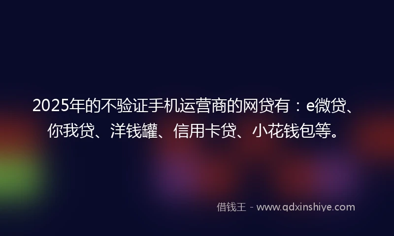 2025年的不验证手机运营商的网贷有：e微贷、你我贷、洋钱罐、信用卡贷、小花钱包等。