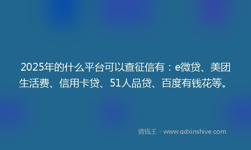 2025年的什么平台可以查征信有：e微贷、美团生活费、信用卡贷、51人品贷、百度有钱花等。