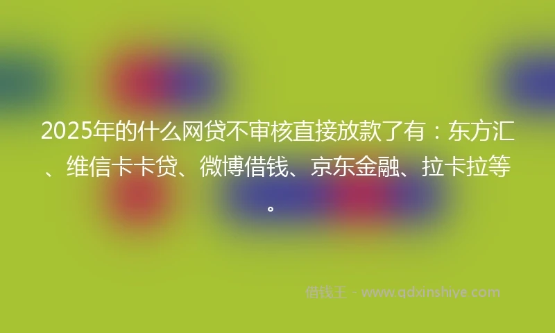 2025年的什么网贷不审核直接放款了有：东方汇、维信卡卡贷、微博借钱、京东金融、拉卡拉等。