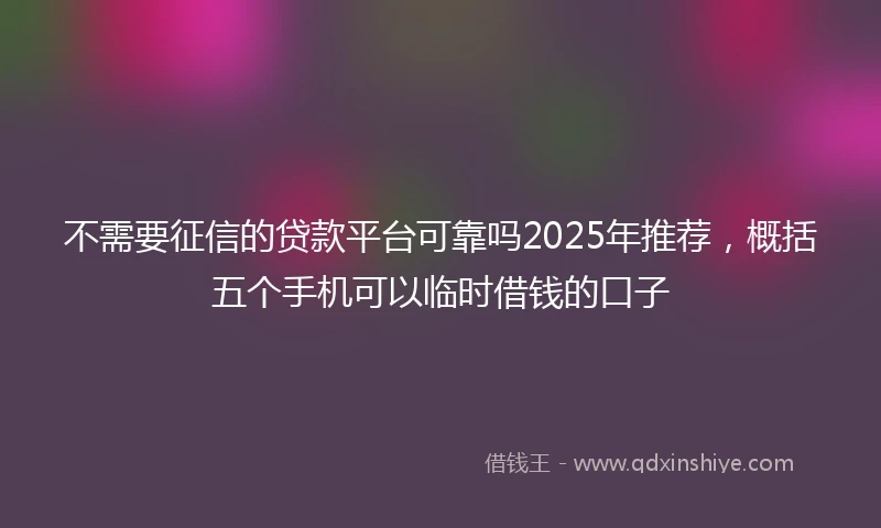 不需要征信的贷款平台可靠吗2025年推荐，概括五个手机可以临时借钱的口子