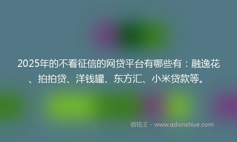 2025年的不看征信的网贷平台有哪些有：融逸花、拍拍贷、洋钱罐、东方汇、小米贷款等。
