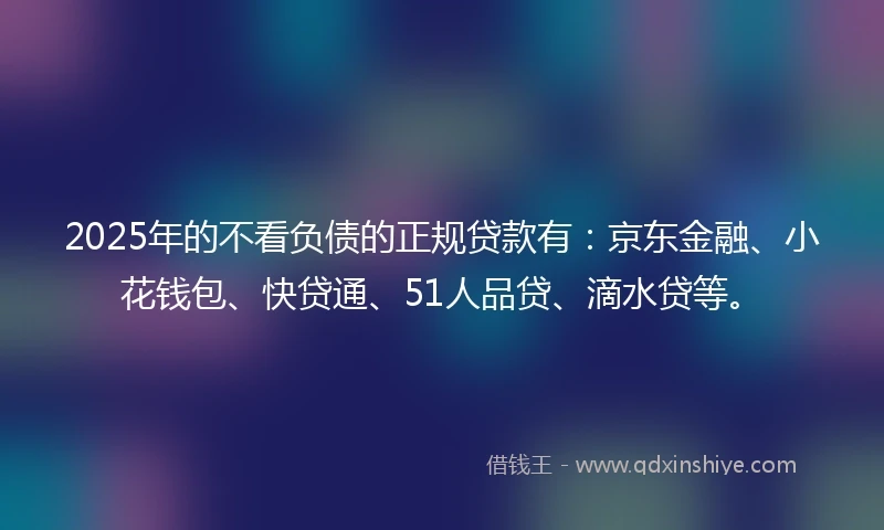 2025年的不看负债的正规贷款有：京东金融、小花钱包、快贷通、51人品贷、滴水贷等。