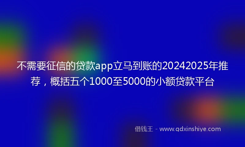 不需要征信的贷款app立马到账的20242025年推荐，概括五个1000至5000的小额贷款平台