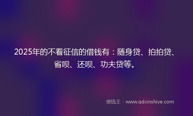 2025年的不看征信的借钱有：随身贷、拍拍贷、省呗、还呗、功夫贷等。