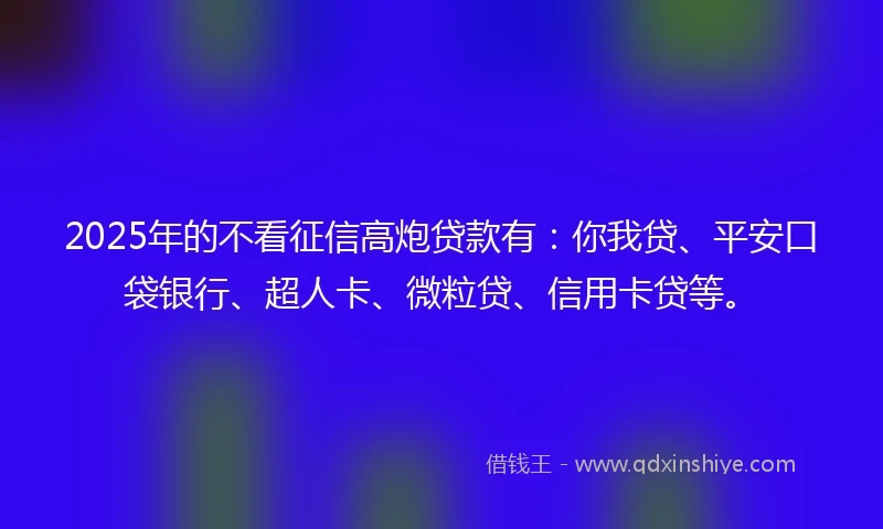 2025年的不看征信高炮贷款有：你我贷、平安口袋银行、超人卡、微粒贷、信用卡贷等。