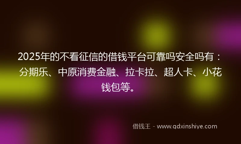 2025年的不看征信的借钱平台可靠吗安全吗有：分期乐、中原消费金融、拉卡拉、超人卡、小花钱包等。