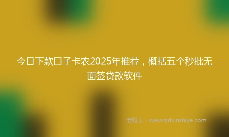 今日下款口子卡农2025年推荐，概括五个秒批无面签贷款软件