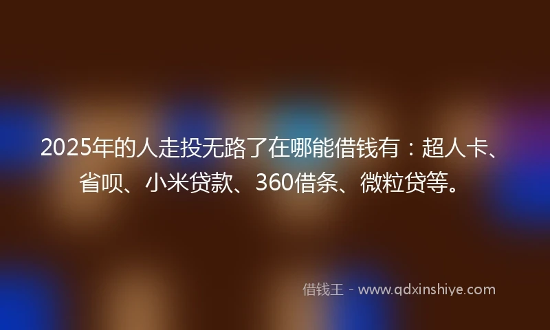 2025年的人走投无路了在哪能借钱有：超人卡、省呗、小米贷款、360借条、微粒贷等。