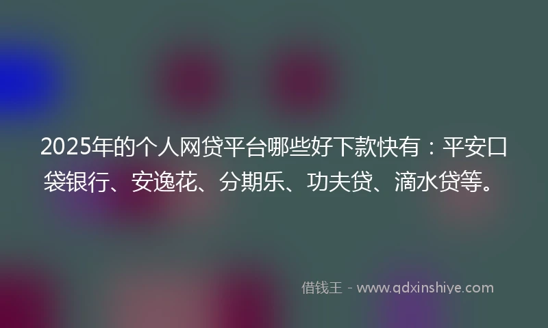 2025年的个人网贷平台哪些好下款快有：平安口袋银行、安逸花、分期乐、功夫贷、滴水贷等。