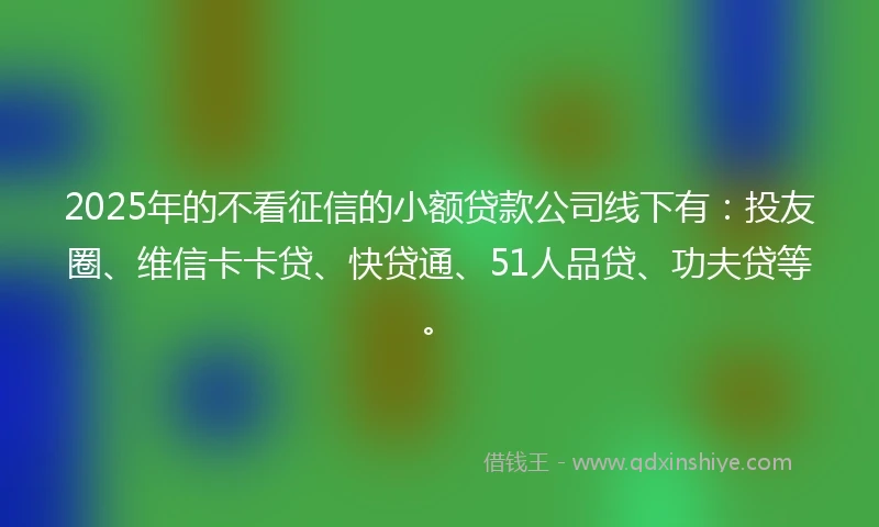 2025年的不看征信的小额贷款公司线下有：投友圈、维信卡卡贷、快贷通、51人品贷、功夫贷等。