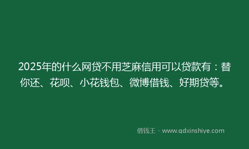 2025年的什么网贷不用芝麻信用可以贷款有：替你还、花呗、小花钱包、微博借钱、好期贷等。