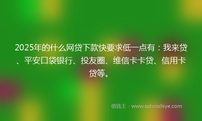 2025年的什么网贷下款快要求低一点有：我来贷、平安口袋银行、投友圈、维信卡卡贷、信用卡贷等。