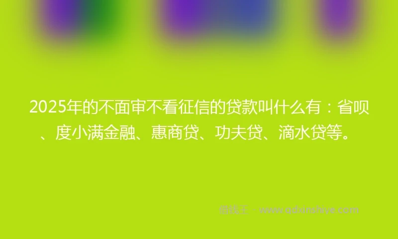 2025年的不面审不看征信的贷款叫什么有：省呗、度小满金融、惠商贷、功夫贷、滴水贷等。