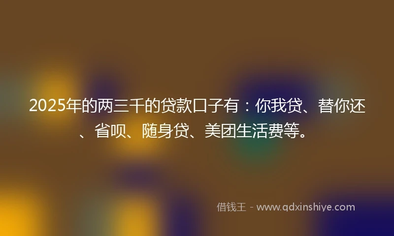 2025年的两三千的贷款口子有：你我贷、替你还、省呗、随身贷、美团生活费等。