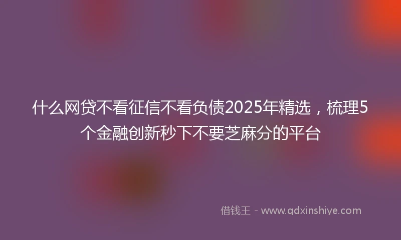 什么网贷不看征信不看负债2025年精选，梳理5个金融创新秒下不要芝麻分的平台