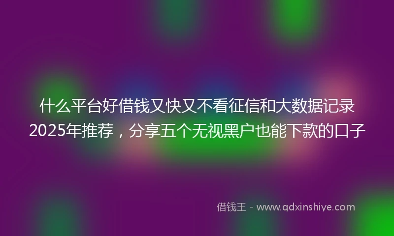什么平台好借钱又快又不看征信和大数据记录2025年推荐，分享五个无视黑户也能下款的口子