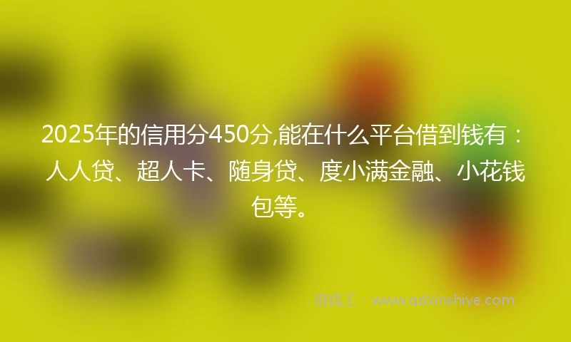 2025年的信用分450分,能在什么平台借到钱有：人人贷、超人卡、随身贷、度小满金融、小花钱包等。