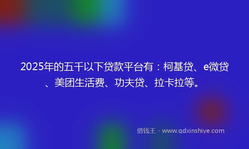 2025年的五千以下贷款平台有：柯基贷、e微贷、美团生活费、功夫贷、拉卡拉等。