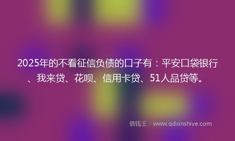 2025年的不看征信负债的口子有：平安口袋银行、我来贷、花呗、信用卡贷、51人品贷等。