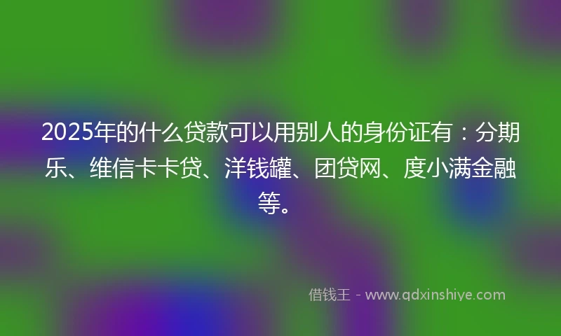 2025年的什么贷款可以用别人的身份证有：分期乐、维信卡卡贷、洋钱罐、团贷网、度小满金融等。