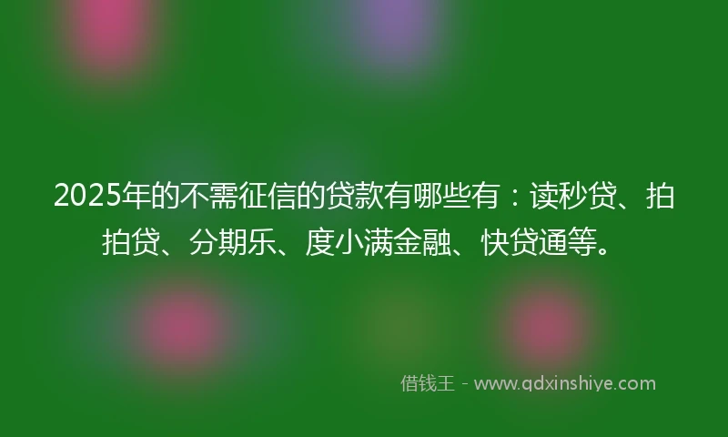 2025年的不需征信的贷款有哪些有：读秒贷、拍拍贷、分期乐、度小满金融、快贷通等。
