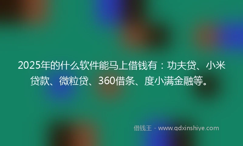 2025年的什么软件能马上借钱有：功夫贷、小米贷款、微粒贷、360借条、度小满金融等。