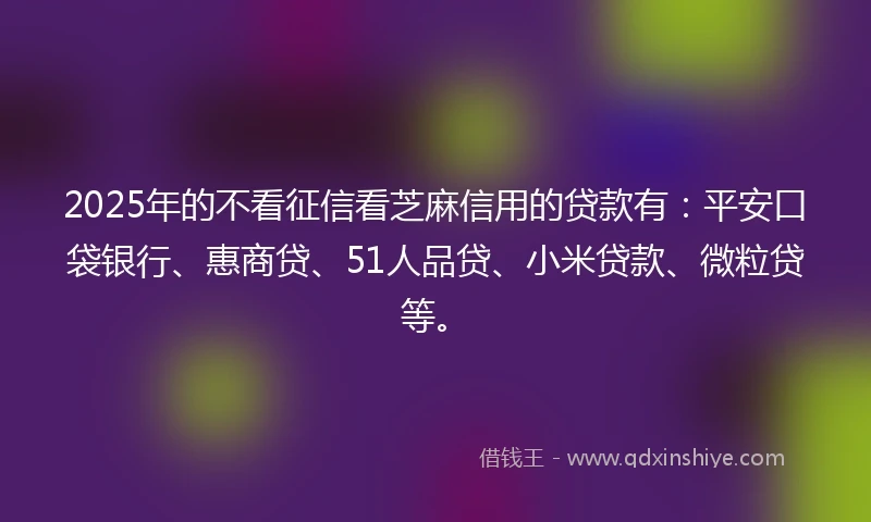 2025年的不看征信看芝麻信用的贷款有：平安口袋银行、惠商贷、51人品贷、小米贷款、微粒贷等。