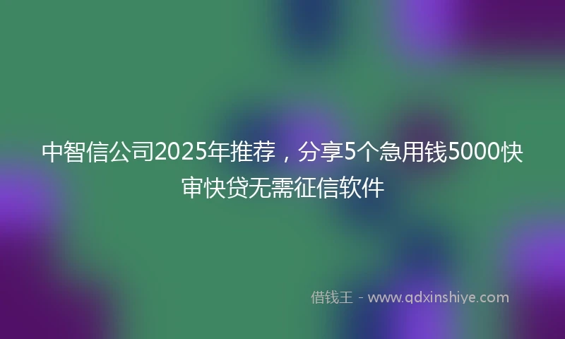 中智信公司2025年推荐，分享5个急用钱5000快审快贷无需征信软件