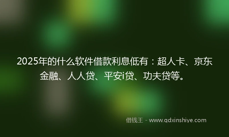 2025年的什么软件借款利息低有：超人卡、京东金融、人人贷、平安i贷、功夫贷等。