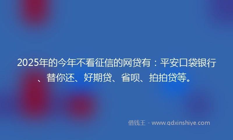 2025年的今年不看征信的网贷有：平安口袋银行、替你还、好期贷、省呗、拍拍贷等。