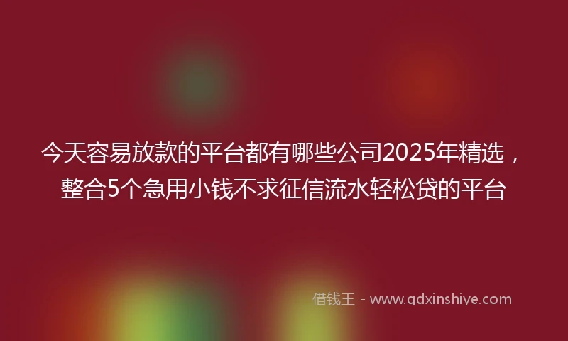 今天容易放款的平台都有哪些公司2025年精选，整合5个急用小钱不求征信流水轻松贷的平台