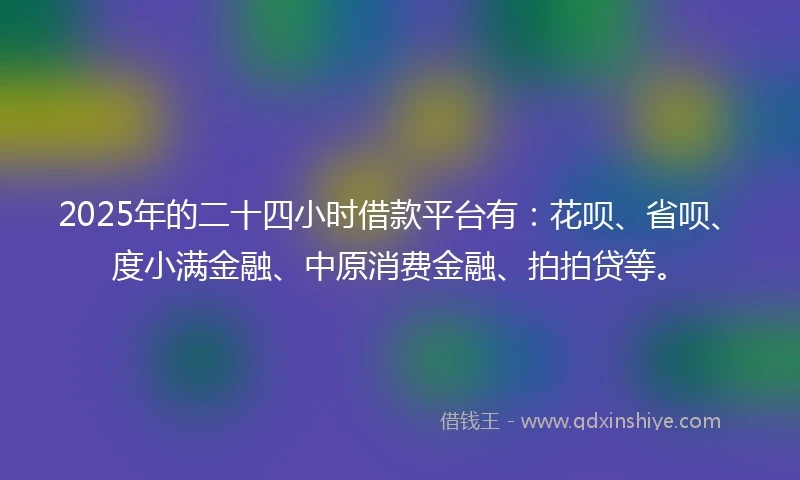 2025年的二十四小时借款平台有：花呗、省呗、度小满金融、中原消费金融、拍拍贷等。