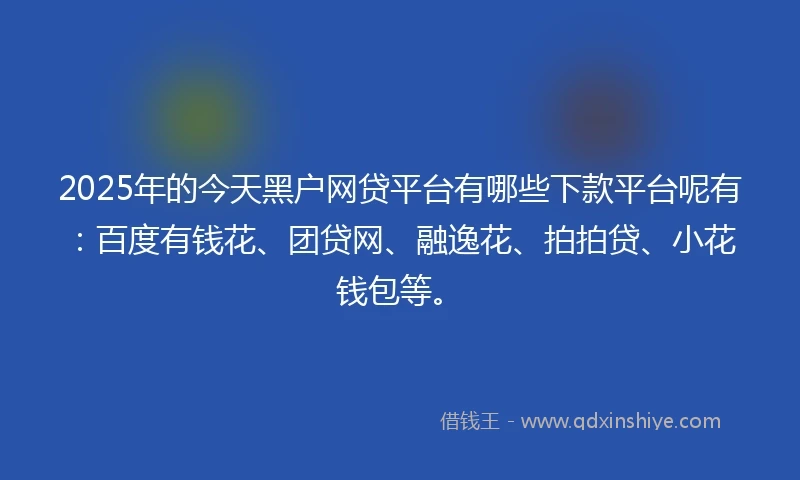 2025年的今天黑户网贷平台有哪些下款平台呢有：百度有钱花、团贷网、融逸花、拍拍贷、小花钱包等。