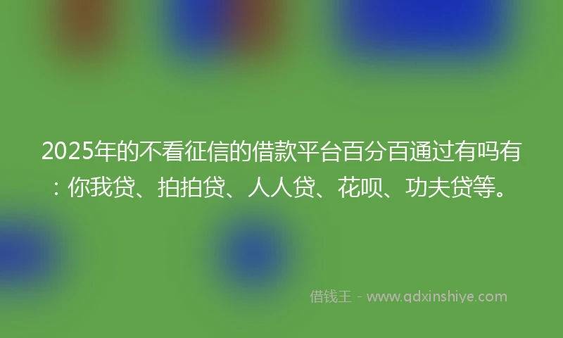2025年的不看征信的借款平台百分百通过有吗有：你我贷、拍拍贷、人人贷、花呗、功夫贷等。