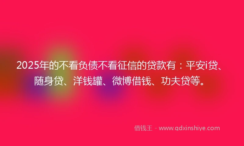 2025年的不看负债不看征信的贷款有：平安i贷、随身贷、洋钱罐、微博借钱、功夫贷等。