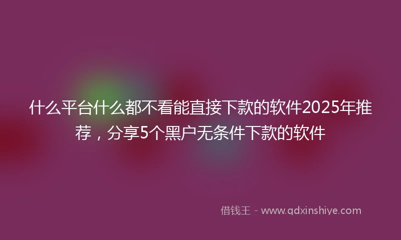 什么平台什么都不看能直接下款的软件2025年推荐，分享5个黑户无条件下款的软件