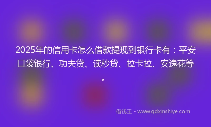 2025年的信用卡怎么借款提现到银行卡有：平安口袋银行、功夫贷、读秒贷、拉卡拉、安逸花等。