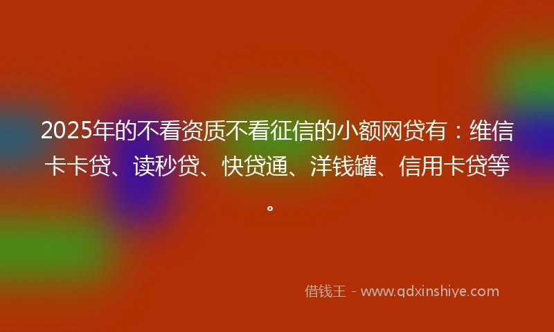 2025年的不看资质不看征信的小额网贷有：维信卡卡贷、读秒贷、快贷通、洋钱罐、信用卡贷等。