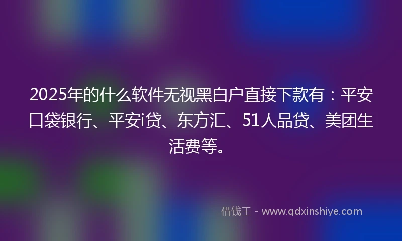 2025年的什么软件无视黑白户直接下款有：平安口袋银行、平安i贷、东方汇、51人品贷、美团生活费等。