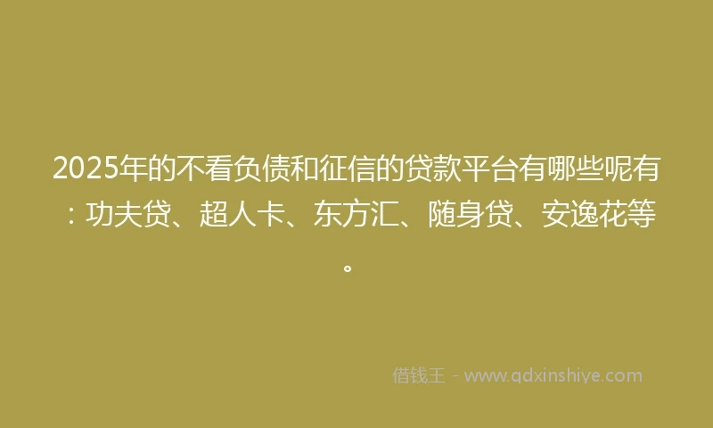 2025年的不看负债和征信的贷款平台有哪些呢有：功夫贷、超人卡、东方汇、随身贷、安逸花等。