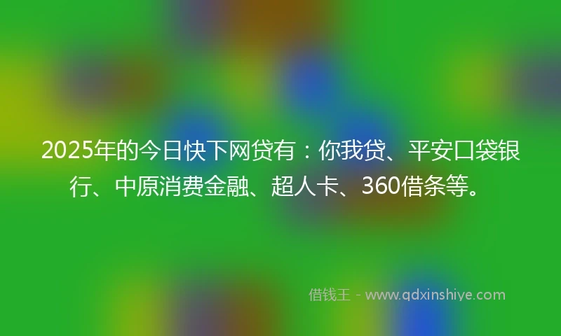 2025年的今日快下网贷有：你我贷、平安口袋银行、中原消费金融、超人卡、360借条等。