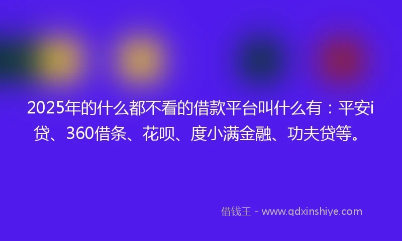 2025年的什么都不看的借款平台叫什么有：平安i贷、360借条、花呗、度小满金融、功夫贷等。