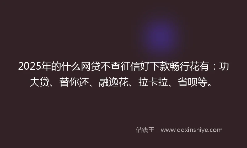 2025年的什么网贷不查征信好下款畅行花有：功夫贷、替你还、融逸花、拉卡拉、省呗等。