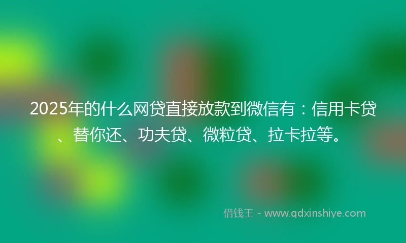 2025年的什么网贷直接放款到微信有：信用卡贷、替你还、功夫贷、微粒贷、拉卡拉等。