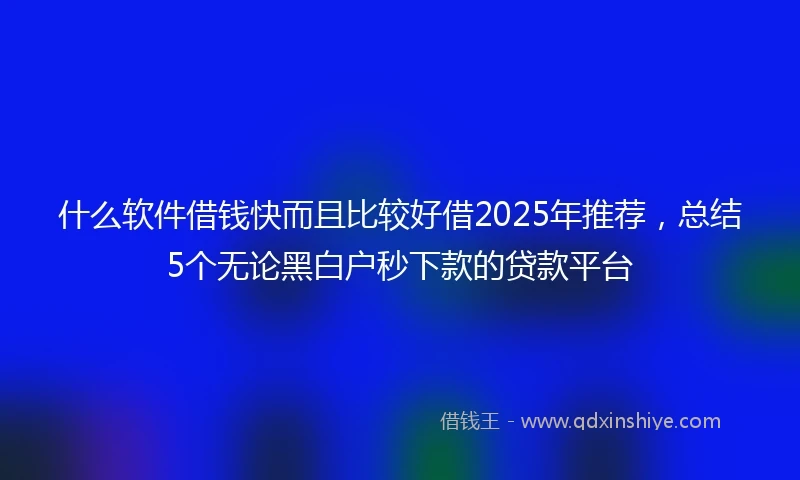 什么软件借钱快而且比较好借2025年推荐，总结5个无论黑白户秒下款的贷款平台