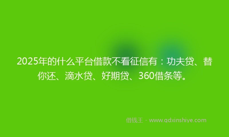 2025年的什么平台借款不看征信有：功夫贷、替你还、滴水贷、好期贷、360借条等。